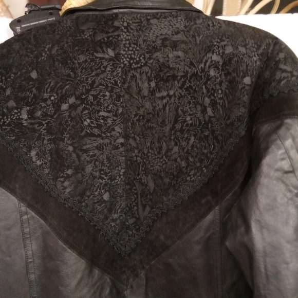 Vintage Coat OMINT APPAREL Maxie Black Leather Floral Suede Size Sm - Picture 15 of 16